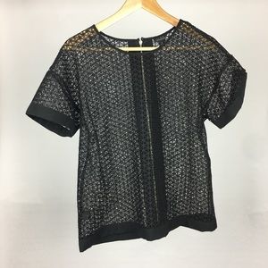 Anne Taylor black Lace Short Sleeved Top, sz Med.
